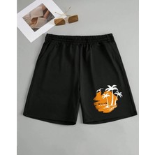 Kids Face Özel Tasarım Palmiye Baskılı Ultra Rahat Sokak Modası Erkek Çocuk Bermuda Şort