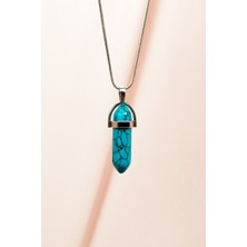 Royaleks Firuze Doğal Taşı Zincirli El Yapımı Tasarımlı Kolye Uç: 3,5 cm Zincir: 20 cm Kutulu