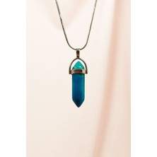 Royaleks Aquamarin Doğal Taşı Zincirli El Yapımı Tasarımlı Kolye Uç: 3,5 cm Zincir: 20 cm Kutulu