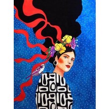 Womb Hobby Kırmızı Kurdeleli Kadın Sayılarla Boyama Seti 80X100 cm ( Tuval Şasesine Gerili)