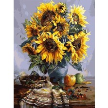 Womb Hobby Masadaki Ayçiçekler Sayılarla Boyama Seti 60X75 cm (Tuvale Gerili)