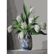 Womb Hobby Mavi Vazodaki Laleler Sayılarla Boyama Seti 50X65 cm (Tuvale Gerili)