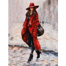 Womb Hobby Kırmızı Montlu Kız Sayılarla Boyama Seti 60X75 cm (Tuvale Gerili)