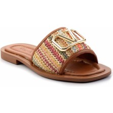 Bambi Kadın Çok Renkli Hasır Terlik Düz Topuklu Konforlu Tasarım Yaz Kullanımı İçin