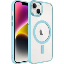 Cupcase iPhone 14 Plus Uyumlu Wireless Şarj Özellikli Zore Krom Magsafe Silikon Kapak-Yeşil