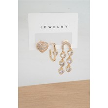 By Zeyna Aksesuar Kadın Vip Seri Anti Alerjenik 3'lü Küpe YSX005