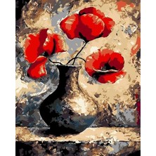 Womb Hobby Vazodaki Gelincikler Sayılarla Boyama Seti 50x65 cm ( Tuval Şasesine Gerili)