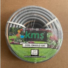 Kms Kmş Özel Gri Uv Dayanıklı 1/2 Bahçe Hortumu Silikonlu Örgülü Hortum 25 mt