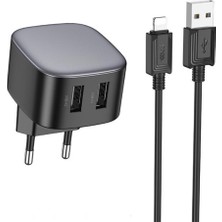 Polham Hc 10.5W 2x USB Şarj Başlığı ve 1mt iPhone Lightning Kablolu Hızlı Şarj Adaptör Seti, Isı ve Akım Korumalı Şarj Aleti