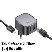 Polham Hc 10.5W 2x USB Şarj Başlığı ve 1mt iPhone Lightning Kablolu Hızlı Şarj Adaptör Seti, Isı ve Akım Korumalı Şarj Aleti