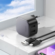 Polham Hc 10.5W 2x USB Şarj Başlığı ve 1mt iPhone Lightning Kablolu Hızlı Şarj Adaptör Seti, Isı ve Akım Korumalı Şarj Aleti