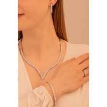 Osmanlı Gümüş Kadın Gümüş Takı Seti - Paris 925 Ayar Kolye Bileklik Yüzük Küpe Tam Set