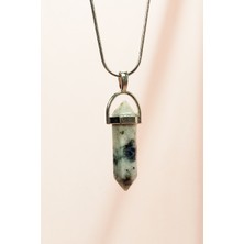 Royaleks Mavi Kuvars Doğal Taşı Zincirli El Yapımı Tasarımlı Kolye Uç: 3,5 cm Zincir: 20 cm Kutulu