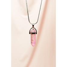 Royaleks Pembe Kuvars Doğal Taşı Zincirli El Yapımı Tasarımlı Kolye Uç: 3,5 cm Zincir: 20 cm Kutulu