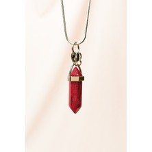 Royaleks Yakut Doğal Taşı Zincirli El Yapımı Tasarımlı Kolye Uç: 3,5 cm Zincir: 20 cm Kutulu