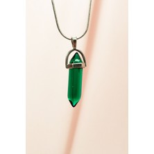 Royaleks Yeşil Kuvars Doğal Taşı Zincirli El Yapımı Tasarımlı Kolye Uç: 3,5 cm Zincir: 20 cm Kutulu