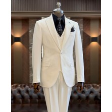 Terzi Adem Altun İtalyan stil ceket yelek pantolon takım elbise ekru T12009