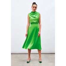 Sateen Midi Boy Saten Etek - Açık Yeşil