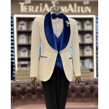 İtalyan kesim ceket yelek pantolon damatlık set Beyaz T12075