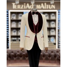 İtalyan kesim ceket yelek pantolon damatlık set Beyaz T12076