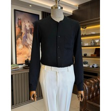 Terzi Adem Altun italyan stil slim fit erkek yakasız gömlek T11872