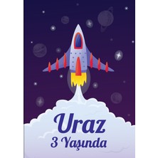 Reysa Tasarım Uzay Temalı Doğum Günü Afişi-35 x 50 cm