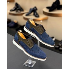 İtalyan stil iç dış naturel deri nubuk erkek ayakkabı lacivert T12040