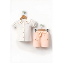 Miniğimin Cicileri Yaka Çiçek Nakış Detaylı Şortlu Kız Çocuk 2 li takım - Gül Kurusu