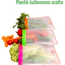 QOOQLA Yeniden Kullanılabilir Gıda Saklama Poşeti - 3'lü Set - 19x25 Cm. Büyük Boy Kilitli