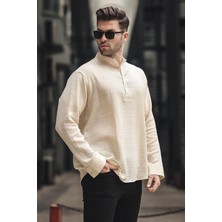 Madmext Erkek Bej Müslin Uzun Kollu Gömlek 6742