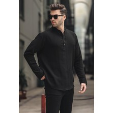 Madmext Erkek Siyah Müslin Uzun Kollu Gömlek 6742