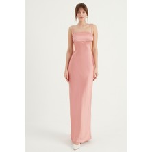 Yoncaekspres Üstü Parçalı Askılı Uzun Saten Elbise