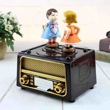 Tasaryum Özel Üretim Retro Tasarım Radyo Görünümlü Takı Kutulu Dans Eden Hareketli Öpüşen Çift Elit Premium Müzik Kutusu Nostaljik Dekoratif Vip Seri
