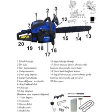 Jetta Power Tools 52 cc 2.9 Hp 8000 Rpm Motorlu Benzinli Ağaç Odun Dal Kesme Makinesi Testere Mavi Siyah