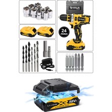 Assur Plus Jetta Power Tools Şarjlı Matkap Darbesiz 24 Parça 58VF Çift Akülü Plastik Mandren Mavi Ş36