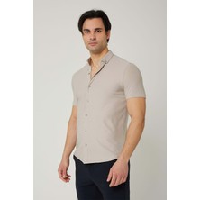 Legato Ütü Istemeyen Kısa Kol Regular Kesim Taş Renk Erkek Gömlek