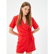 Koton Kruvaze Şort Tulum Gömlek Yaka Bağlama Detaylı Kısa Kollu