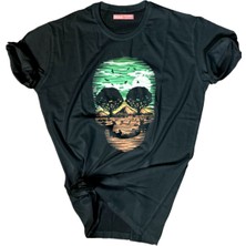 Bluu Unisex Baskılı Tişört Outdoor Normal Kalıp Tshirt