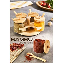 Vienev 5li Bambu Standlı ve Kaşıklı Cam Baharatlık