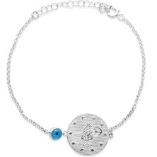 Gümüş Hediye Al Silver Renk Mecidiye Tasarım Nazar Boncuğu Detaylı 925 Ayar Gümüş Kadın Bileklik