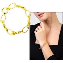 Gümüş Hediye Al Gold Renk Halka Geçişli Halloy Model 925 Ayar Gümüş Kadın Bileklik