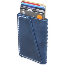 Gümüş Hediye Al Cross Tasarım Tamamı El Dikişi Mavi Crazy Deriden Mekanizmalı Kişiye Özel Isim/harf Yazılı Kartlık-Cüzdan