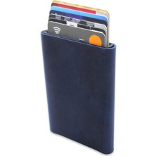 Gümüş Hediye Al Modern Tasarım Tamamı El Dikişi Mavi Crazy Deriden Mekanizmalı Kişiye Özel Isim/harf Yazılı Kartlık-Cüzdan