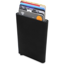 Gümüş Hediye Al Modern Tasarım Tamamı El Dikişi Siyah Crazy Deriden Mekanizmalı Kişiye Özel Isim/harf Yazılı Kartlık-Cüzdan