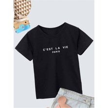 Hanclo Ünisex Rahat Kalıp Pamuklu Baskılı Siyah Çocuk T-Shirt