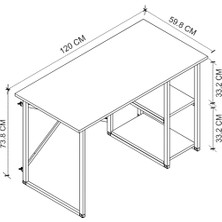 Bofigo 60X120 cm 2 Raflı Çalışma Masası Bilgisayar Masası Ofis Ders Yemek Masası Beyaz