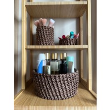 Stelo De Maro Crochet 3'lü El Yapımı Organizer Sepet / Aksesuar Kutusu Kahverengi