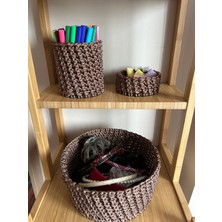 Stelo De Maro Crochet 3'lü El Yapımı Organizer Sepet / Aksesuar Kutusu Kahverengi