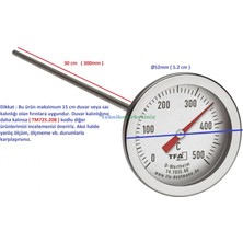 Teknik Marketiniz Ø52 mm 0/500 C° 30 cm Dalma Boylu Fırın Termometresi, 30 cm Problu 500 Derece Bahçe, Pizza, Pide, Ekmek, Köy Kara Taş Fırın Isı Gösterge Saati Tfa Dostmann TM832.14.1035.60