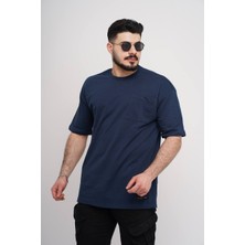 Estola Erkek Over Size Basic Cepli T-SHIRT%100 Pamuklu Kalın Dokulu Kumaş Bisiklet Yaka